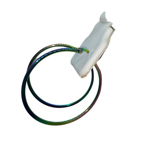 New NWT Multicolored Rainbow Metallic Hoop 2" Earrings - Picture 5 of 6